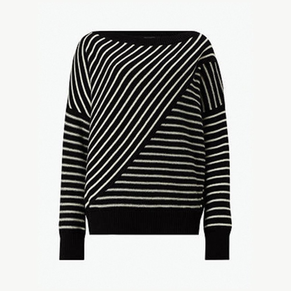 NWT Allsaints Vani Black and Chalk Stripe Boat Neck Sweater Medium